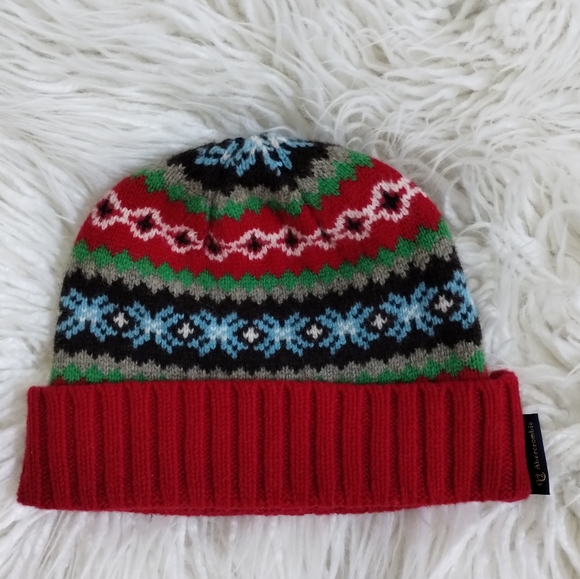 100% Lambs Wool Hat Beanie Fair Isle ABERCROMBIE Red - Picture 11 of 11